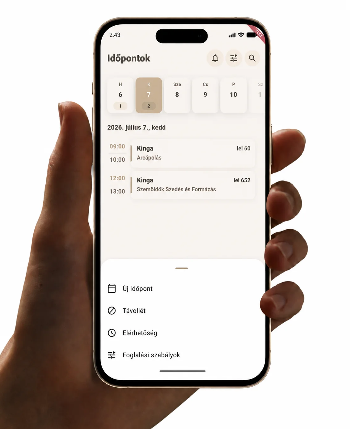 Aurora időpontbeosztás egy telefonon
